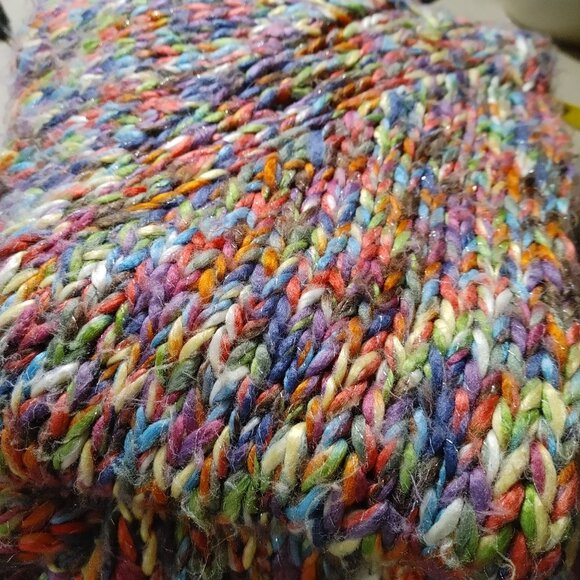 Cardigan Sweater XL Multicolor Oversize Cropped Chunky Knit Slouchy Large Button - Picture 7 of 14